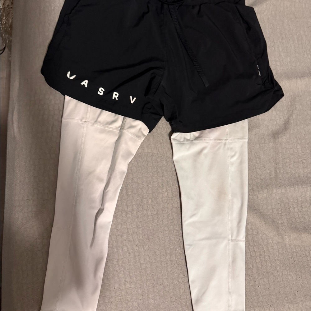 ASRV Black Athletic Shorts with White Compression Leggings